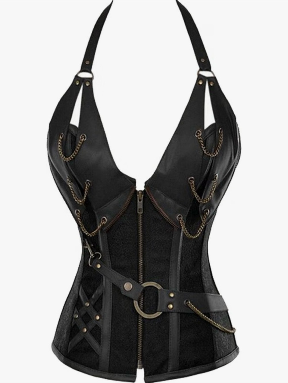 Black Steampunk Chain Halter Corset Top